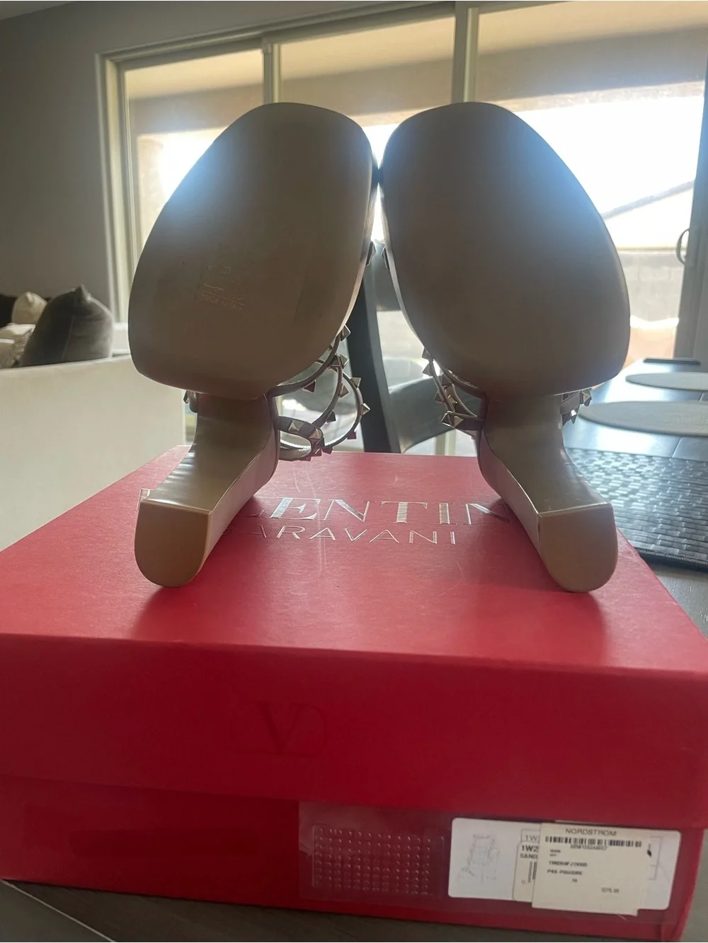 Valentino Garavani Nude Pink Pyramid-Stud Platform Sandals